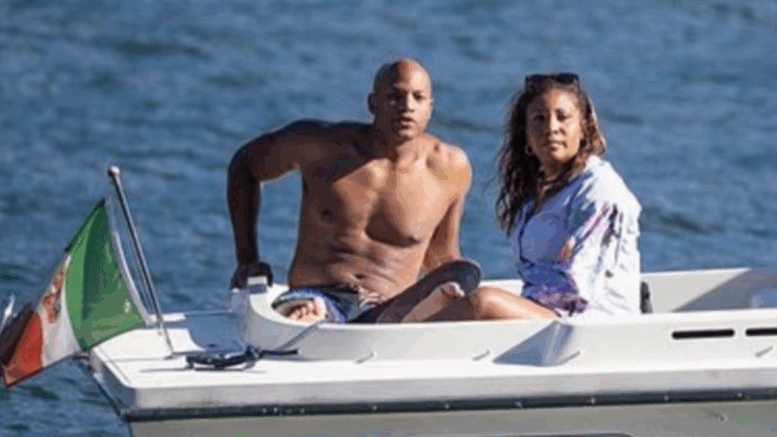 This is a photograph of Maryland Governor Wes Moore and his wife, Dawn, vacationing in Italy in August/September 2025.