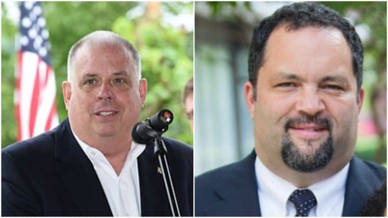 This is a photograph of Maryland Governor Larry Hogan and his 2018 gubernatorial opponent, Ben Jealous, the former head of the NAACP.