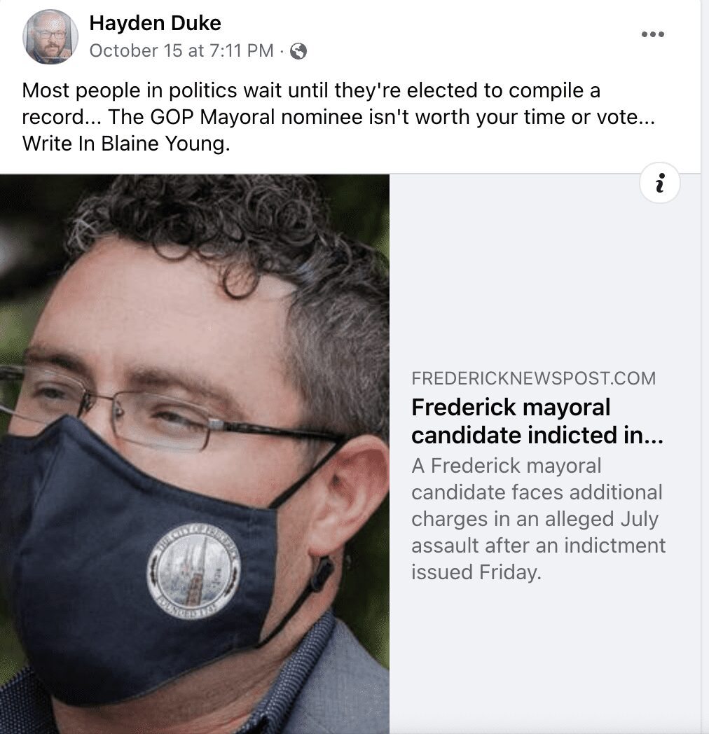 Hayden Duke encourages a write-in campaign for Blaine Young