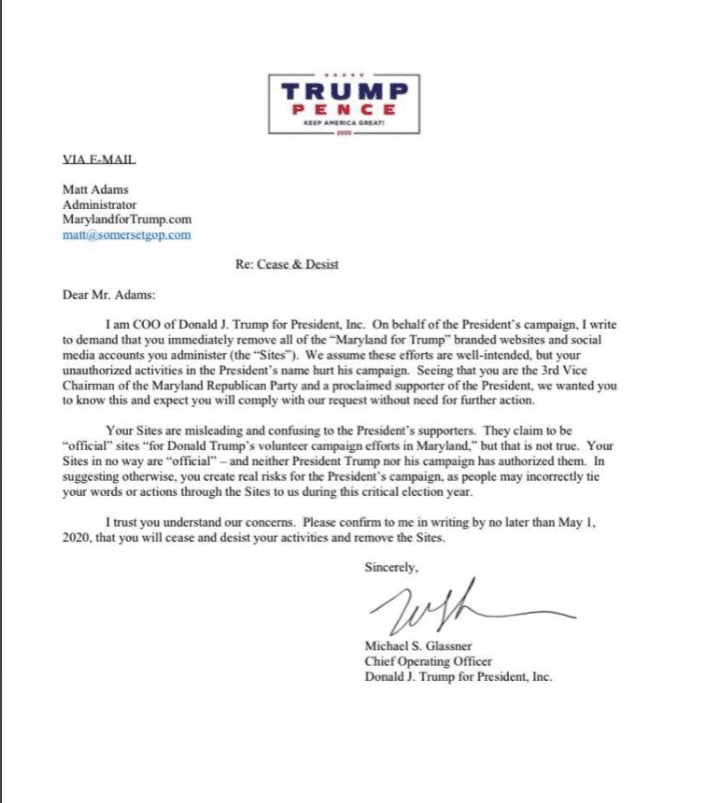 Trump campaign issues cease and desist letter 