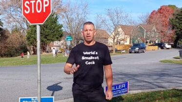 This is a photograph of Frederick County, Maryland resident and political protestor Shaun Porter on Election Day 2022.