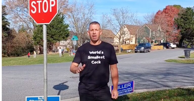 This is a photograph of Frederick County, Maryland resident and political protestor Shaun Porter on Election Day 2022.