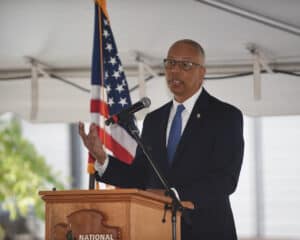This is a photograph of Maryland Lieutenant Governor Boyd Rutherford speaking. 