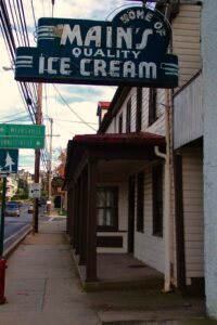 This is a photograph of Main's Ice Cream and Butcher Shop in Middletown, Maryland. 
