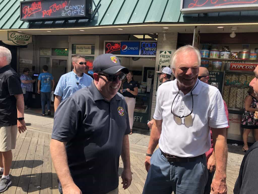 This photograph of former Maryland Gov. Larry Hogan and former Maryland Comptroller Peter Franchot was taken on August 16, 2019, at the Ocean City Boardwalk during the annual MACO conference. 