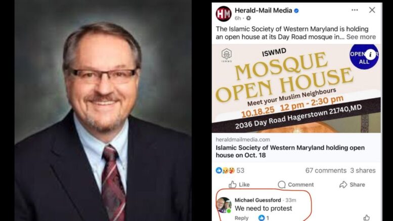 This is an image of Mike Guessford split beside his anti-Muslim Facebook comments.