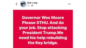 This is a screenshot taken from Maryland State Delegate Bob Long's Facebook page, regarding to the Baltimore Francis Scott Key Bridge rebuild.