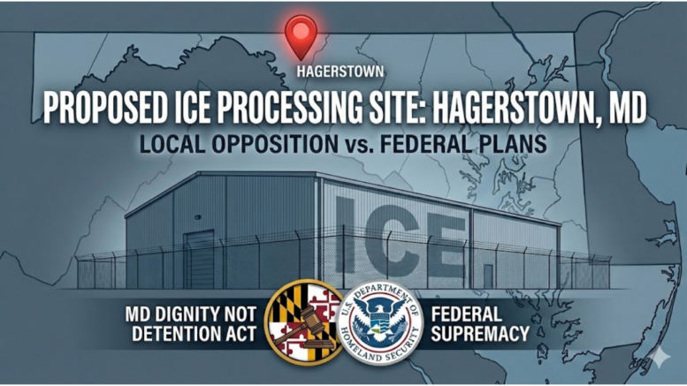 This is a graphic created to illustrate the Trump administration moving forward with pursuing Hagerstown, Maryland, as a potential ICE facility.