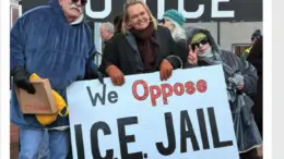 This is a picture of Rep. April McClain-Delaney opposing the proposed Williamsport ICE facility in Washington County, Maryland.