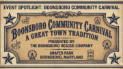 llustrated event spotlight graphic for the 2026 Boonsboro Community Carnival, presented by the Boonsboro Rescue Company at Shafer Park, Boonsboro, Maryland, May 22 through May 30, 2026.